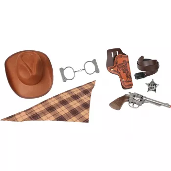 Conjunto cowboy de brinquedo Pulio modelo 155880/0 com chapéu — acessório Gonher