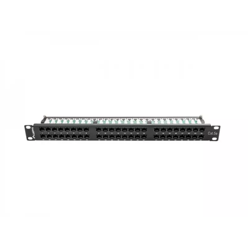 Patch panel LANBERG PPU5-1048-B 1U, 48 portas Cat5e, preto, 445×102×44,5 mm