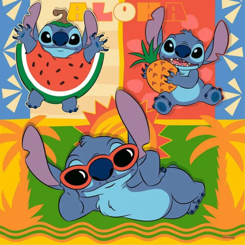 Puzzle infantil Ravensburger Disney Stitch — 3 x 49 peças, adequado para crianças