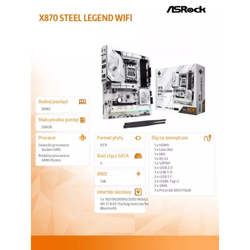 Placa-mãe ASRock X870 Steel Legend WiFi AM5 ATX