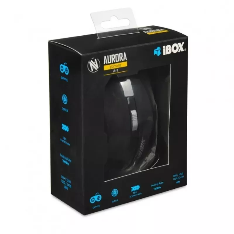 iBox Aurora A-1 IMOGS9031 rato gaming ótico com fio, 2400 DPI, USB Type-A, RGB, para destros, preto