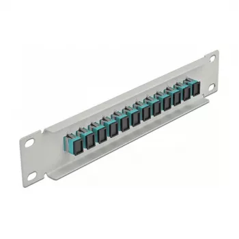 Patch panel de fibra ótica DeLOCK 10 polegadas 12 portas SC simplex aqua 1U cinzento