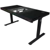 Secretária gaming de altura ajustável sentado/em pé com motor duplo, caixa de PC integrada, carregador sem fios, iluminação RGB, painel de controlo e portas USB, tampo em melamina PB, preto
