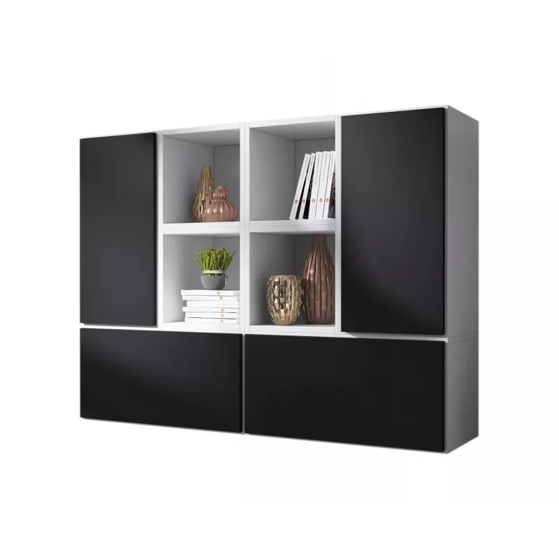 Conjunto de móveis de sala Cama ROCO 19 (4xRO3 + 4xRO6) branco/branco/preto