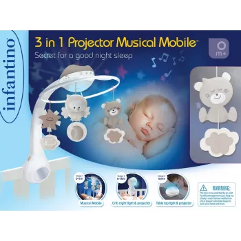 Carrossel projetor de música 3em1 bege