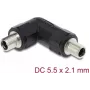 Delock 90942 adaptador de ficha DC oca 5,5x2,1 mm, fêmea para fêmea, com rosca, angular 90 graus