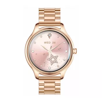 Smartwatch Colmi L28 com caixa dourada e bracelete de aço inoxidável dourada