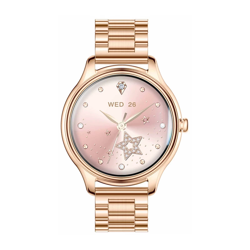 Smartwatch Colmi L28 com caixa dourada e bracelete de aço inoxidável dourada