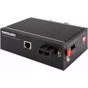Conversor de mídia Fast Ethernet industrial Intellinet, 100Base-TX para 100Base-FX (SC) monomodo, 20 km, caixa metálica IP40, montagem em calha DIN