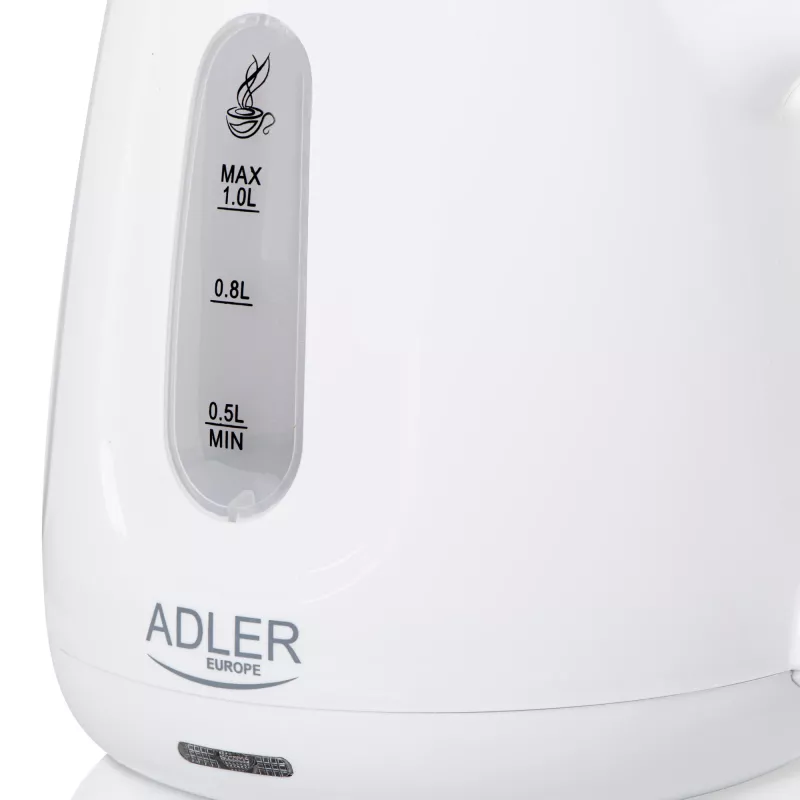 Chaleira elétrica Adler AD 1373 – capacidade de 1 L, 850 W, branca, base de 360°, polipropileno