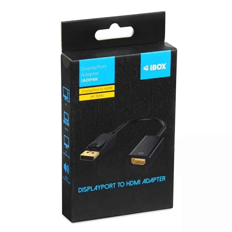 Adaptador de cabo DisplayPort para HDMI IBOX iadp4k — DisplayPort (macho) para HDMI (fêmea), ficha reta, suporte 4K, prateado