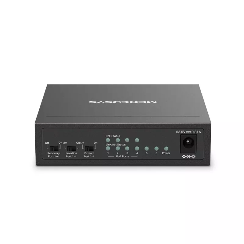 Switch de secretária Mercusys 6 portas 10/100Mbps com 4 portas PoE+