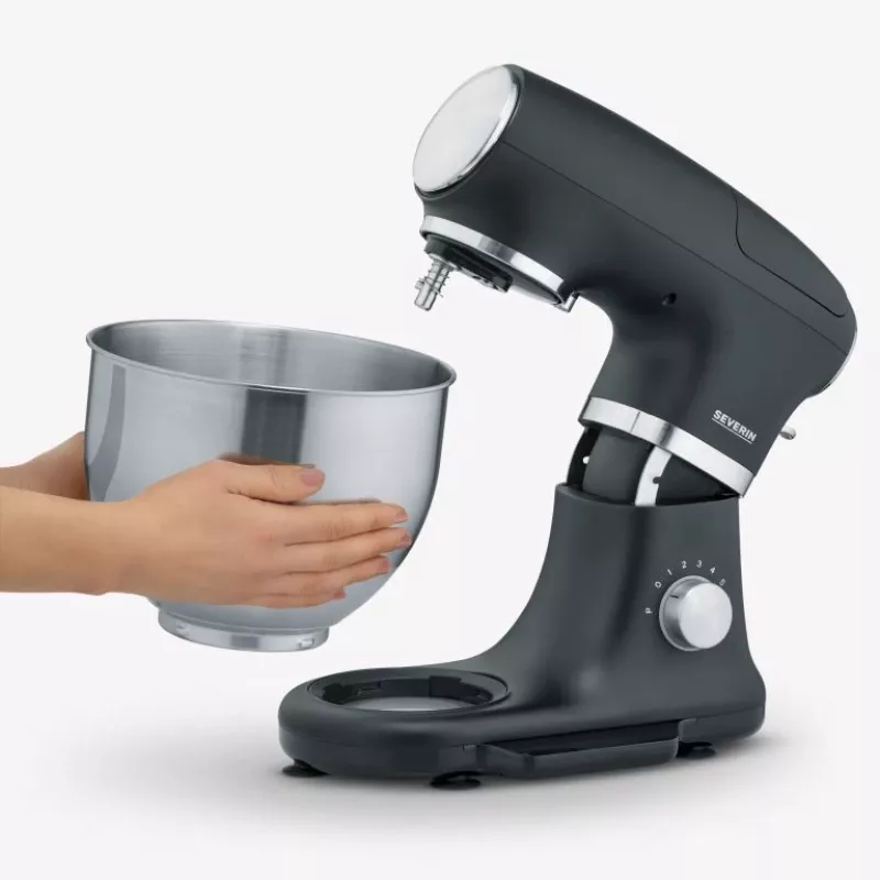 Robot de cozinha Severin KM 3898 1000 W 5,5 L preto aço escovado prateado