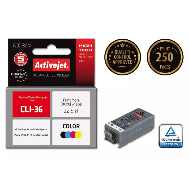Tinteiro Activejet ACC-36N (substituto para Canon CLI-36; Supreme; 12,5 ml; cor)