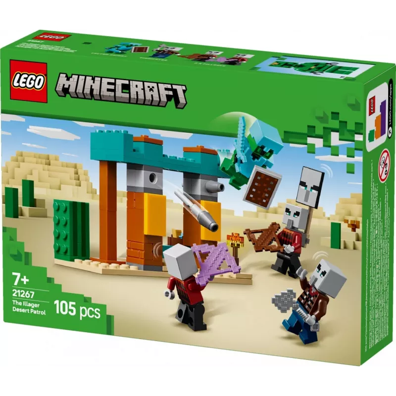 Conjunto de construção LEGO Patrulha do deserto dos Illager 21267 – conjunto de brincar Minecraft, 105 peças, 4 minifiguras, 80×60×110 mm