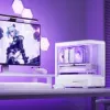 Caixa mid-tower mATX Jonsbo D200 branca com vidro temperado e mini ecrã de temperatura