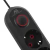 Régua de tomadas MACLEAN MCE394 B — 3 tomadas + 3×USB A, 110–240V, 2,1A USB, 2500W, cabo 1,5 m, preto