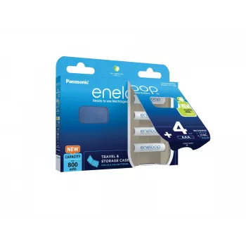 Pilhas recarregáveis PANASONIC ENELOOP AAA 800 mAh 4 unid. + estojo (BK-4MCDE/4CP+CASE)