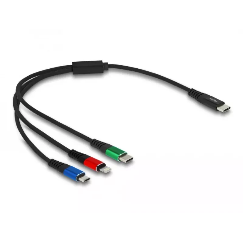 Cabo de carregamento USB DeLOCK 3-em-1 USB Type-C Lightning Micro USB 30 cm