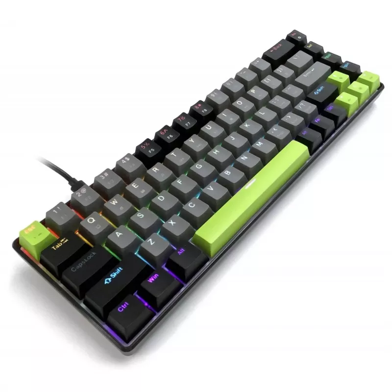 Teclado mecânico MEDIA-TECH MT1260 Red Core MX60, fator de forma 60%, interruptores CHERRY MX Red, iluminação RGB, USB, verde