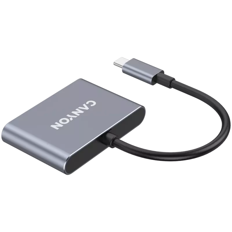 Hub USB-C 3-em-1 CANYON DS-3 cinzento-escuro – USB-C para USB-A + HDMI + passagem PD