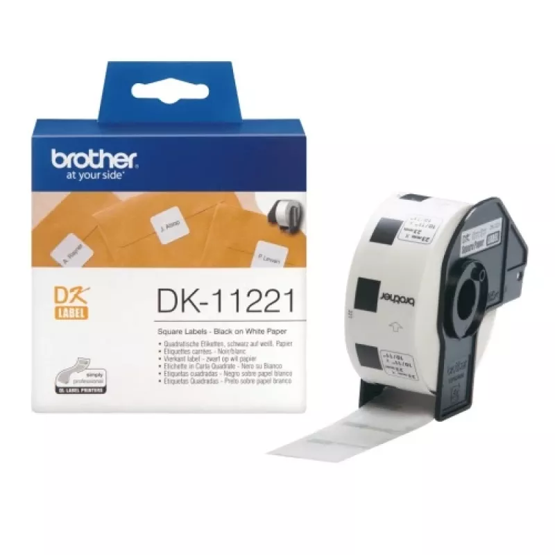 Etiquetas Brother DK-11221 (DK11221), quadradas, preto sobre branco, 23 mm, 1000 etiquetas por rolo