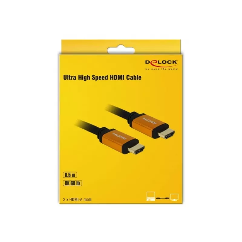 DeLOCK - cabo HDMI - HDMI (M) para HDMI (M) - 50 cm - isolamento triplo - preto, dourado - suporte 8K