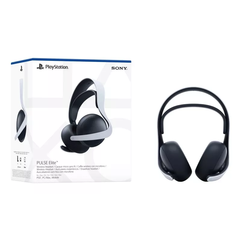 Headset Sony PULSE Elite com fios e sem fios arco de cabeça gaming Bluetooth base de carregamento preto, branco
