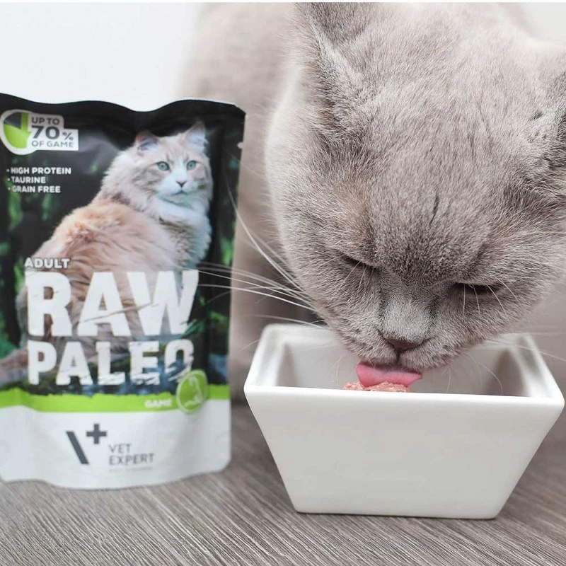 Comida húmida para gatos VETEXPERT RAW PALEO Adult veado 100 g — saco de porção individual sem cereais