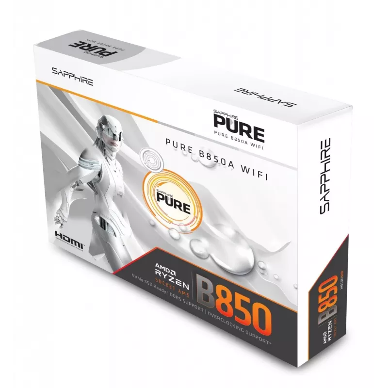 Placa principal Sapphire PURE B850A WIFI7, AMD B850, Socket AM5, ATX, DDR5