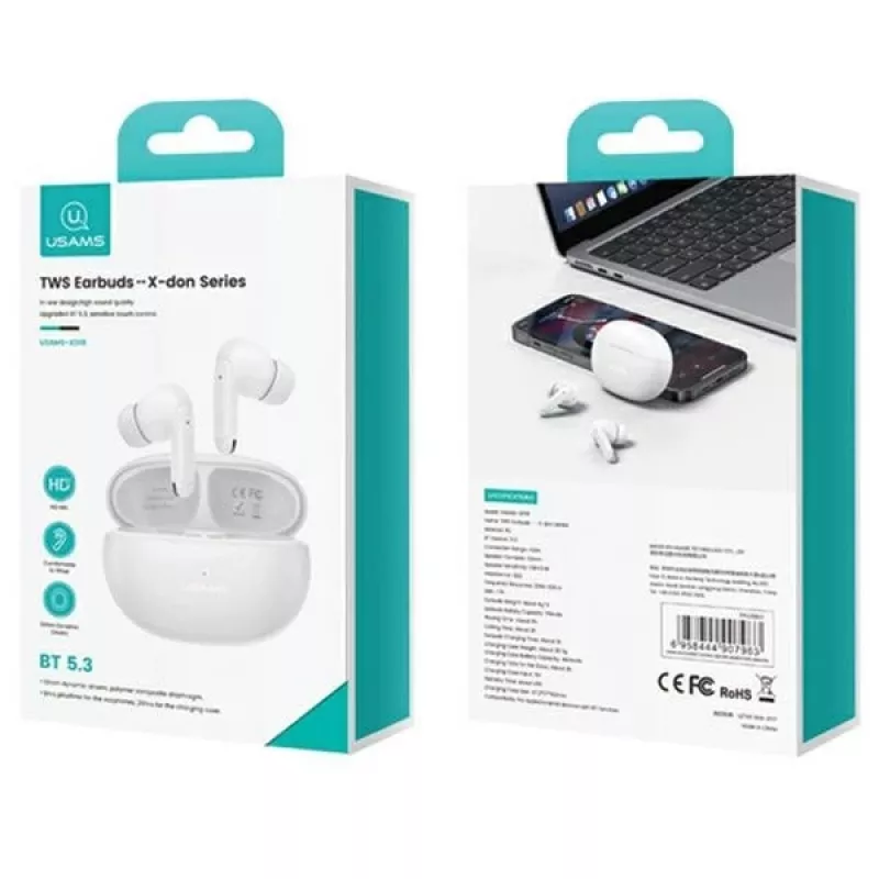 Auscultadores Usams Bluetooth 5.3 TWS X-Don Series Dual Mic ENC sem fios
