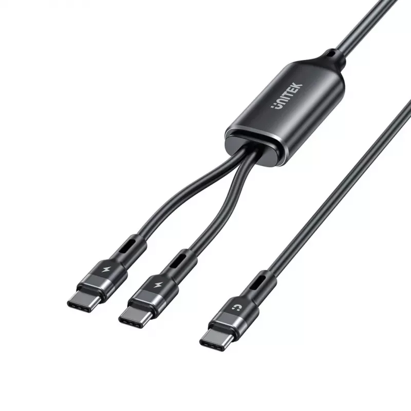 Cabo USB-C 2-em-1 Unitek C14146ABK01 1,8 m, USB-C para USB-C, 100 W PD, preto