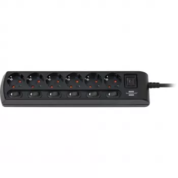 Brennenstuhl régua de tomadas com interruptor individual 6 tomadas – 6 dispositivos diferentes com comutação individual, cabo de 2 m, preto