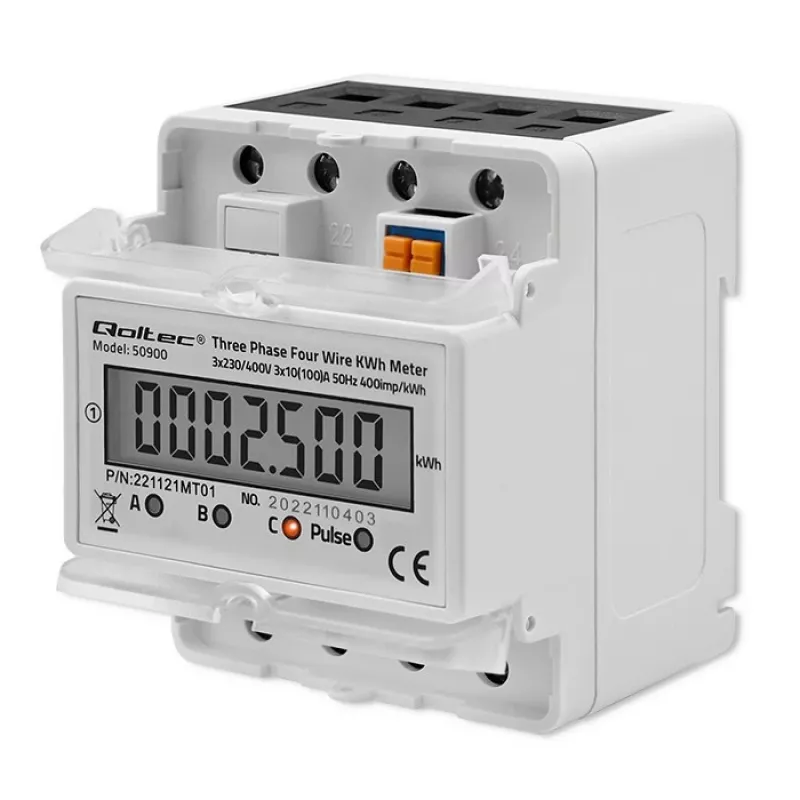Contador de energia eletrónico trifásico QOLTEC 50900 400V LCD 4P