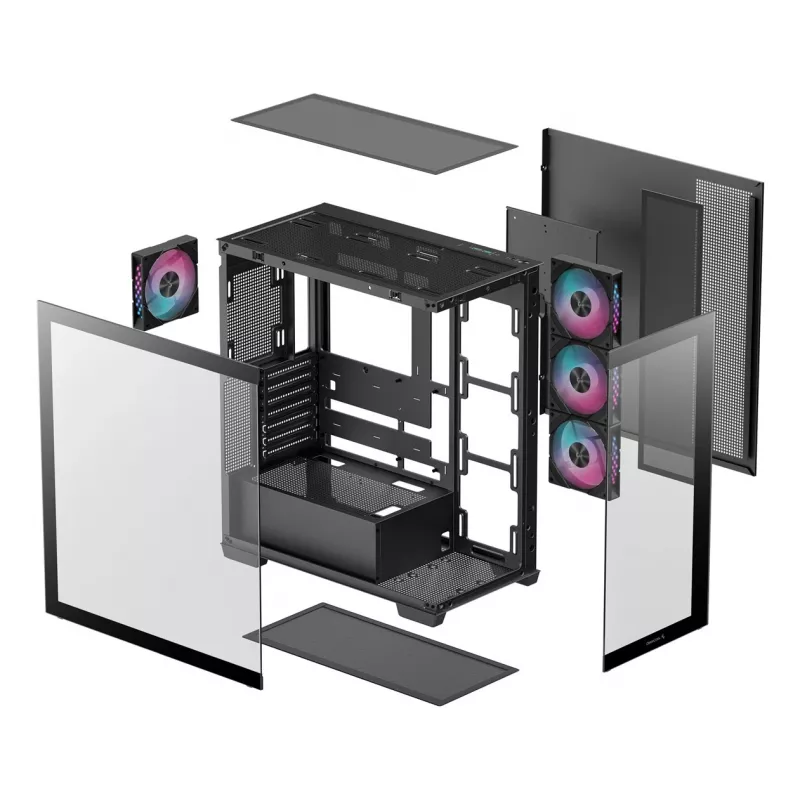 Caixa de PC DeepCool CG580 4F Midi Tower — ATX/ITX/MicroATX, vidro temperado, ventoinhas 3×120mm+1×120mm, 2×3,5 polegadas & 2×2,5 polegadas, USB-A×2 USB-C×1, preto