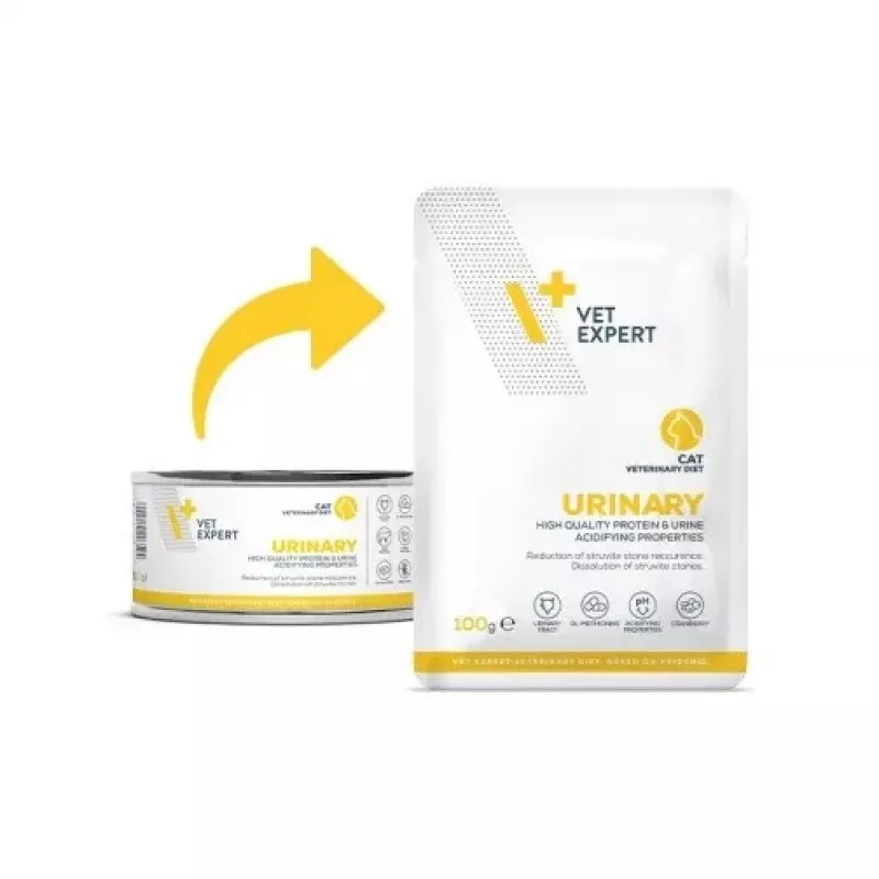 Dieta veterinária húmida para gatos VETEXPERT Urinary, aves, saco 100 g, adulto, sem açúcar e sem conservantes