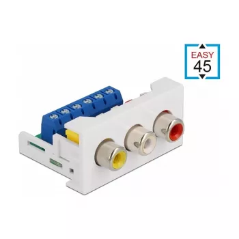 Módulo RCA DeLOCK Easy 45 3 x RCA conector fêmea 22,5 x 45 mm