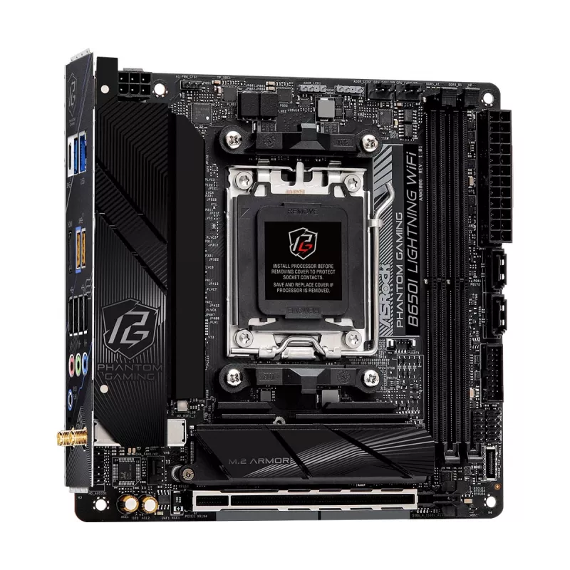 Placa-mãe Mini-ITX ASRock B650I Lightning WiFi — AMD B650, socket AM5, DDR5, 2 DIMM (máx. 96 GB), Wi‑Fi 6E, 2,5Gb LAN