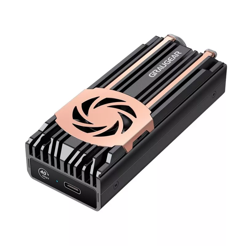 GrauGear G-M2U4-40G-F caixa externa para SSD M.2 NVMe, PCIe 4.0, USB4 (USB-C), 40 Gbit/s, alumínio, com ventoinha, preta