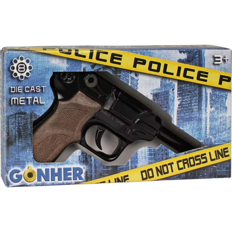 Revólver de polícia de brinquedo em metal Gonher 8 tiros, construção em metal, modelo 258441