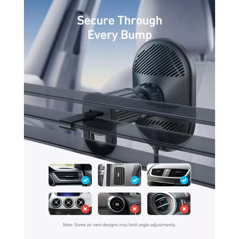 Carregador de automóvel magnético sem fios Anker MagGo 15W — Carregamento rápido magnético Qi de 15W para smartphones, preto