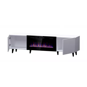 Móvel de TV Cama Meble PAFOS EF com lareira elétrica 180×42×49 cm, branco mate