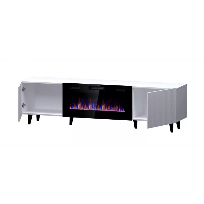 Móvel de TV Cama Meble PAFOS EF com lareira elétrica 180×42×49 cm, branco mate