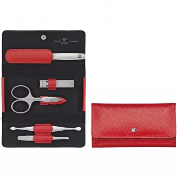 Conjunto de manicura de viagem ZWILLING Twinox 97092-002-0, estojo de pele vermelho, 5 peças