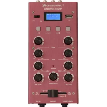 Mini-misturadora Omnitronic GNOME-202P, misturadora compacta de 2 canais com EQ de 3 bandas