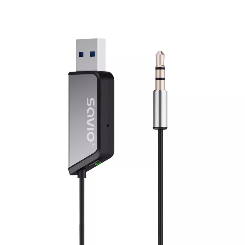 Savio TR-16 transmissor adaptador AUX com função mãos-livres, Bluetooth 5.3, Google Assistant/Siri