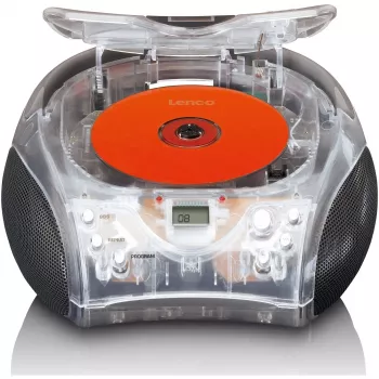 Rádio portátil com leitor de CD Lenco SCD-24TR — FM, saída de 4W, LCD, antena telescópica, alimentação por rede/pilhas, 6 pilhas C