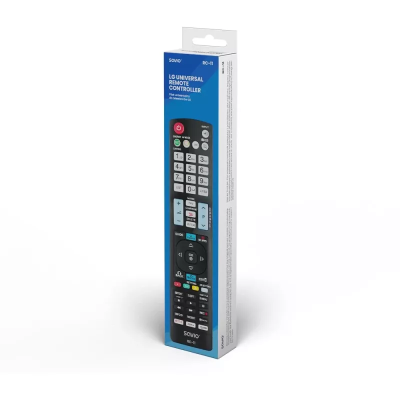 Comando à distância infravermelho SAVIO RC-11 para TV LG, preto, alcance 10 m, suporta 1 dispositivo