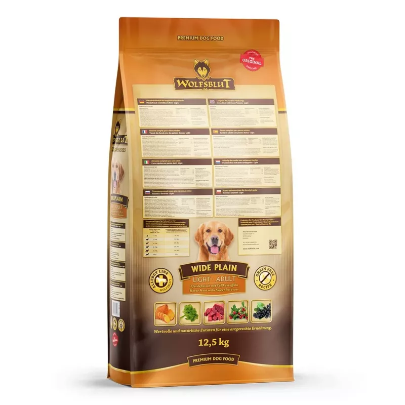Wolfsblut Wide Plain Light comida seca para cães com cavalo e batata-doce, 12,5 kg