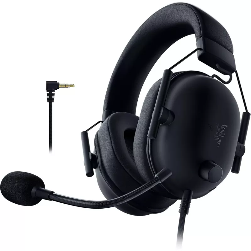Headset gaming com fios Razer BlackShark V2 X — binural, 3,5 mm, 32 Ω, 12–28000 Hz, microfone de haste -42 dB, 270 g